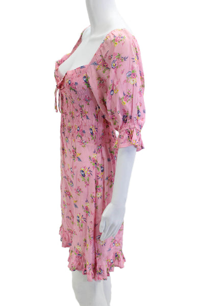 Faithfull The Brand Women Pink Floral Mini Sundress Rayon Size 10