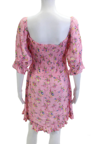 Faithfull The Brand Women Pink Floral Mini Sundress Rayon Size 10
