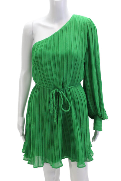 Jewel Badgley Mischka Women Green Striped Long Sleeve Drawstring Dress Size 4
