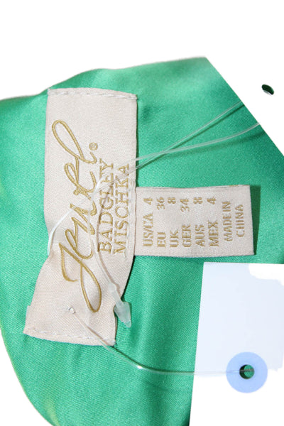 Jewel Badgley Mischka Women Green Striped Long Sleeve Drawstring Dress Size 4
