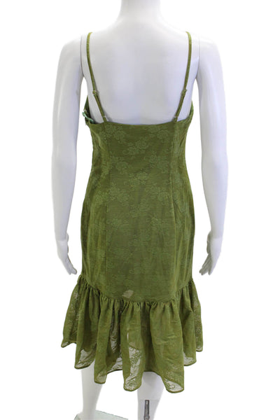 Jewel Badgley Mischka Women Slip Dress Green Floral Sleeveless Size 4