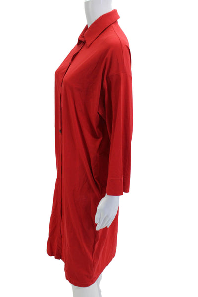 Peter O. Mahler Womens Red Shirt Dress 3/4 Sleeve Button Size 1