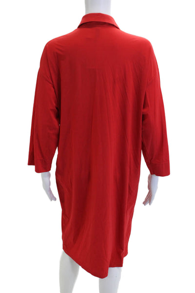 Peter O. Mahler Womens Red Shirt Dress 3/4 Sleeve Button Size 1