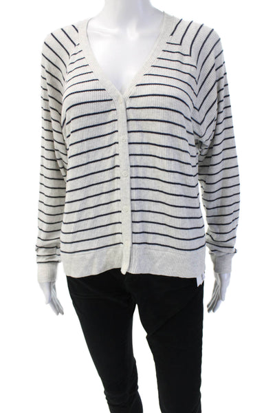 Velvet by Graham & Spencer Unisex White Striped V-Neck Cardigan Size L