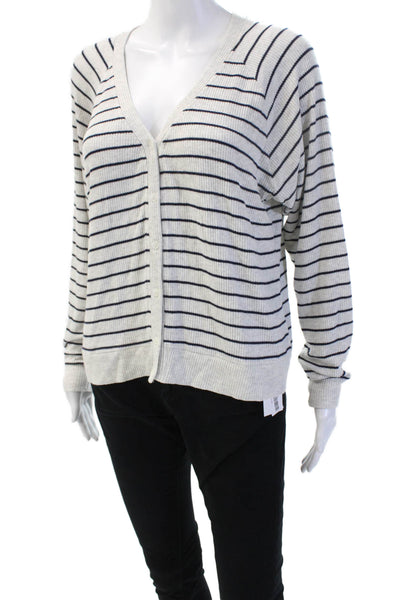 Velvet by Graham & Spencer Unisex White Striped V-Neck Cardigan Size L
