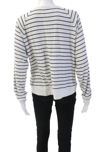 Velvet by Graham & Spencer Unisex White Striped V-Neck Cardigan Size L
