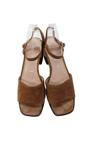 J Crew Women's Open Toe Suede Block Heels Buckle Sandals Brown Size 9.5