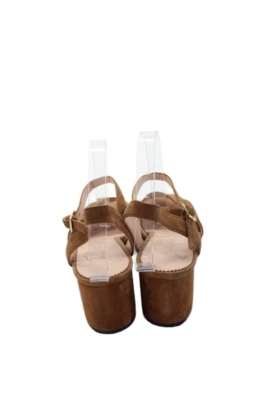 J Crew Women's Open Toe Suede Block Heels Buckle Sandals Brown Size 9.5