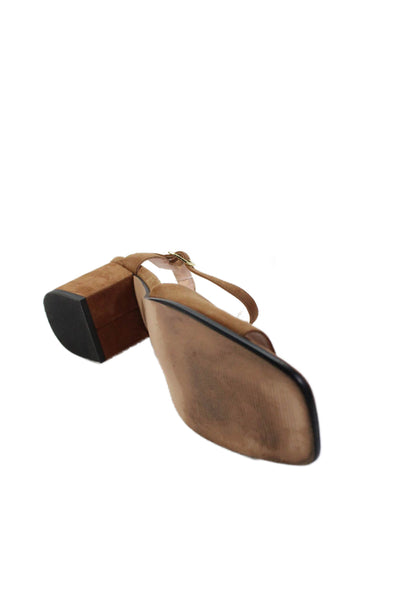 J Crew Women's Open Toe Suede Block Heels Buckle Sandals Brown Size 9.5