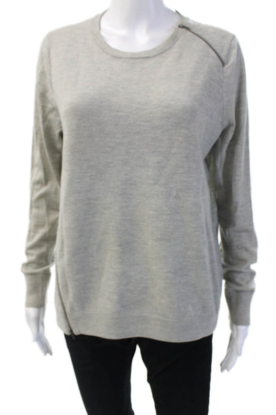 J Crew Unisex Pullover Sweater Gray 100% Merino Wool Crew Neck Zip Size L