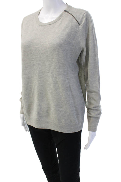 J Crew Unisex Pullover Sweater Gray 100% Merino Wool Crew Neck Zip Size L