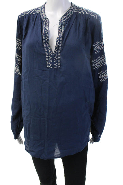 Velvet Womens Tunic Blouse Dark Blue Rayon Long Sleeve Bohemian Fall Size M