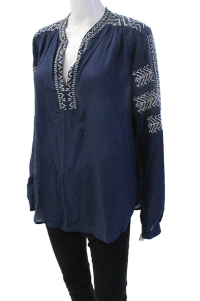 Velvet Womens Tunic Blouse Dark Blue Rayon Long Sleeve Bohemian Fall Size M