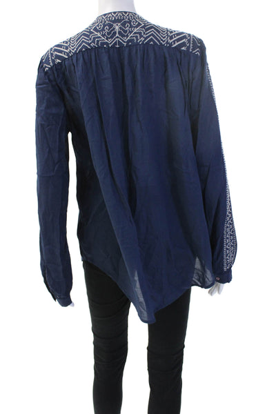 Velvet Womens Tunic Blouse Dark Blue Rayon Long Sleeve Bohemian Fall Size M