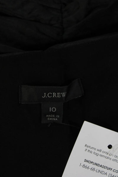 J Crew Women Cropped Black Cotton Square Neck Long Sleeve Blouse Size L