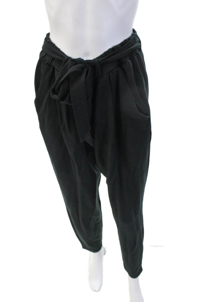 Garnet Hill Womens Harem Paperbag Pants Black Drawstring Tencel Spandex Size L