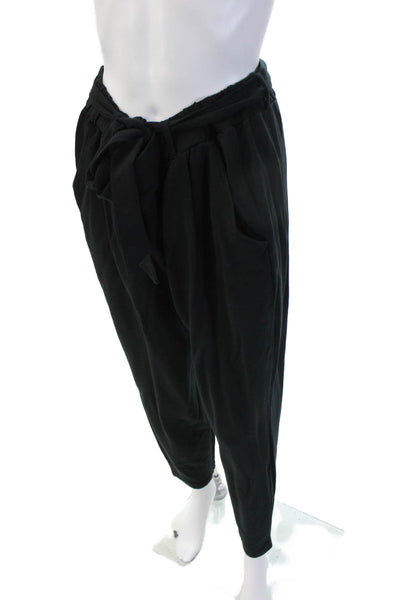 Garnet Hill Womens Harem Paperbag Pants Black Drawstring Tencel Spandex Size L