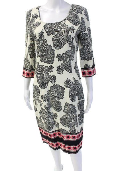 Etro Women Sheath Dress Beige Square Neck 3/4 Sleeve Knee Length Size 44