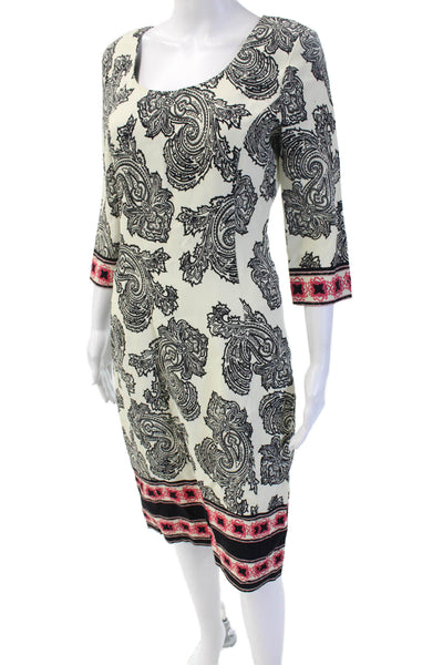 Etro Women Sheath Dress Beige Square Neck 3/4 Sleeve Knee Length Size 44