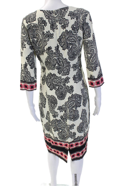 Etro Women Sheath Dress Beige Square Neck 3/4 Sleeve Knee Length Size 44