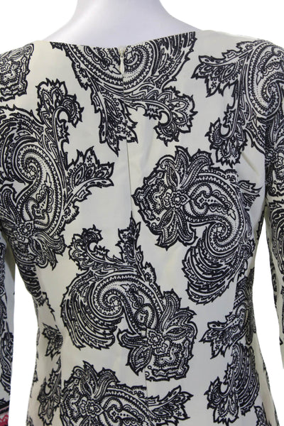Etro Women Sheath Dress Beige Square Neck 3/4 Sleeve Knee Length Size 44