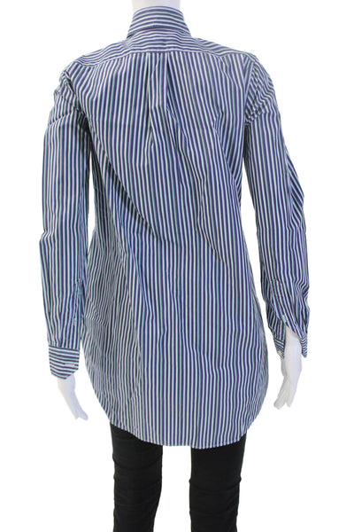 Ann Mashburn Women Striped Silk Button-Up Blouse Dark Blue Long Sleeve Size S