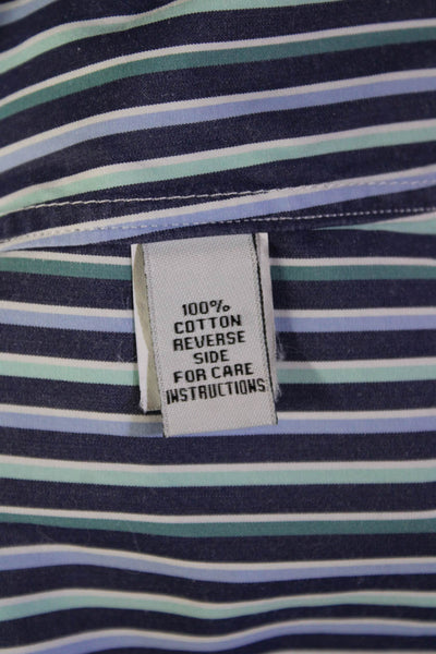 Ann Mashburn Women Striped Silk Button-Up Blouse Dark Blue Long Sleeve Size S