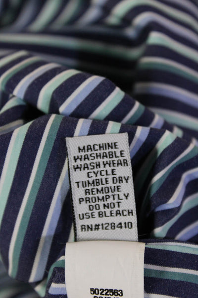Ann Mashburn Women Striped Silk Button-Up Blouse Dark Blue Long Sleeve Size S
