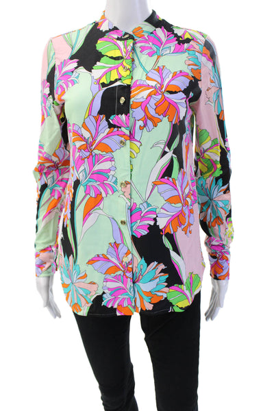 Jude Connally Women Black Floral Collared Long Sleeve Button Up Blouse Size S