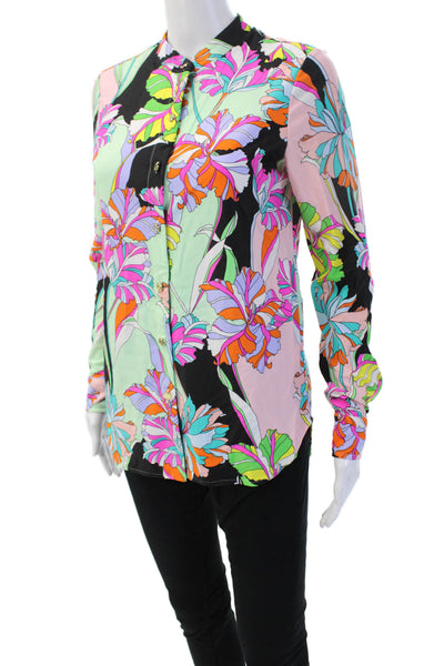 Jude Connally Women Black Floral Collared Long Sleeve Button Up Blouse Size S