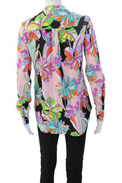 Jude Connally Women Black Floral Collared Long Sleeve Button Up Blouse Size S