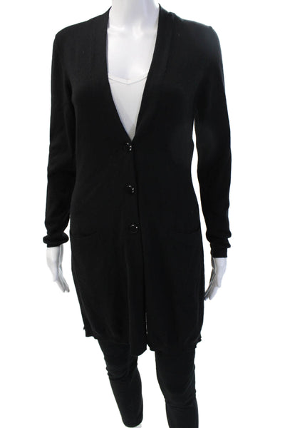 D. Exterior Unisex Cardigan Black VNeck Long Sleeve Lana Extrafine Size S