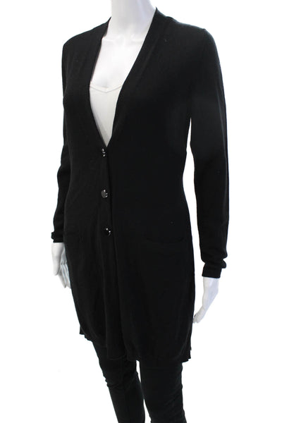 D. Exterior Unisex Cardigan Black VNeck Long Sleeve Lana Extrafine Size S