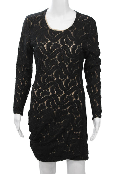 ALC Women Bodycon Mini Dress Black Long Sleeve Round Neck Size M