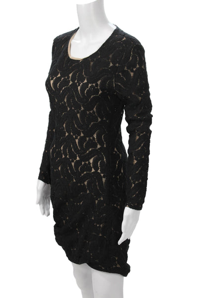 ALC Women Bodycon Mini Dress Black Long Sleeve Round Neck Size M