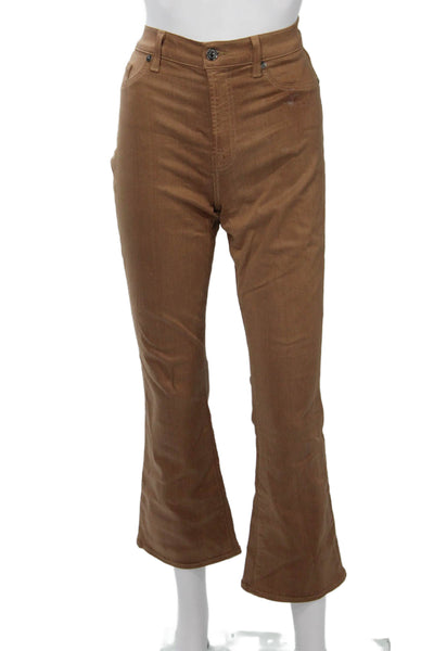 7 For All Mankind Womens Cropped Khaki Pants Brown Button 26in Inseam Size 29