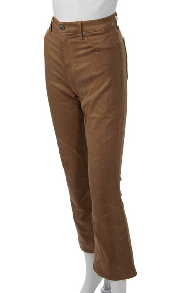 7 For All Mankind Womens Cropped Khaki Pants Brown Button 26in Inseam Size 29