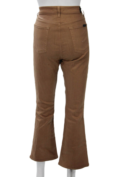 7 For All Mankind Womens Cropped Khaki Pants Brown Button 26in Inseam Size 29