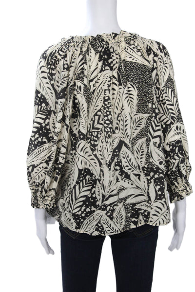 Gilner Farrar Women Beige Floral V-Neck 3/4 Sleeve Viscose Blouse Size S