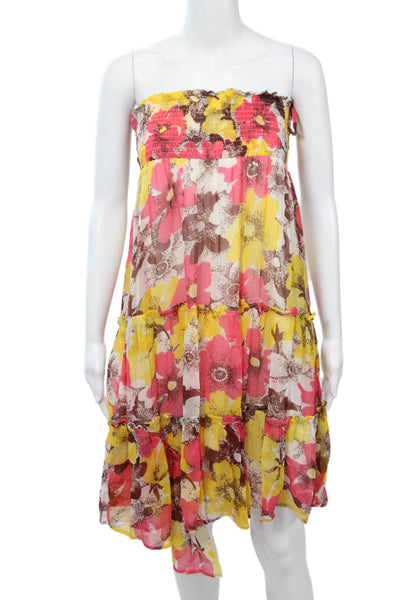 Banjanan Women Sundress Trapeze Swing Floral Brown Viscose Sleeveless Size S