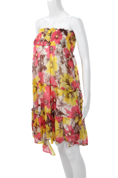 Banjanan Women Sundress Trapeze Swing Floral Brown Viscose Sleeveless Size S