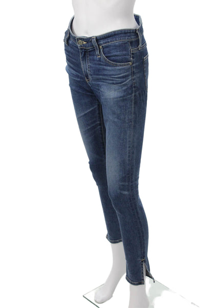 AG-ED Denim Womens Ankle Skinny Jeans Dark Blue High Rise Button Size 25
