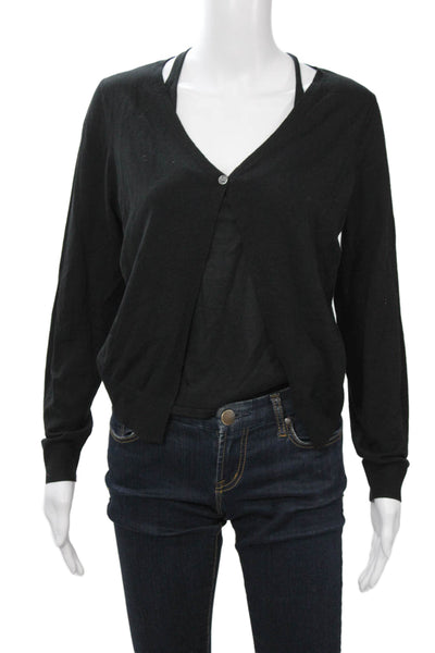 Theory Unisex Cardigan Black V-Neck Button Cotton Long Sleeve Size S