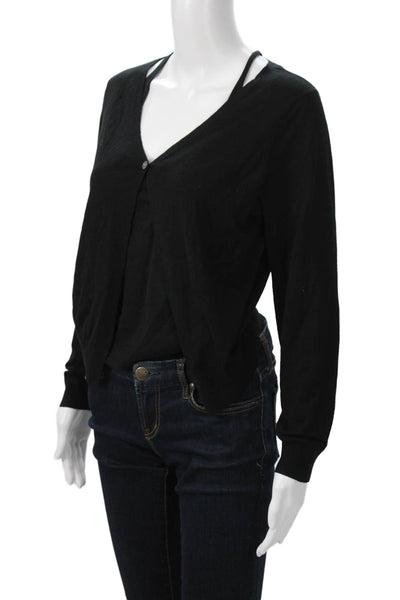 Theory Unisex Cardigan Black V-Neck Button Cotton Long Sleeve Size S