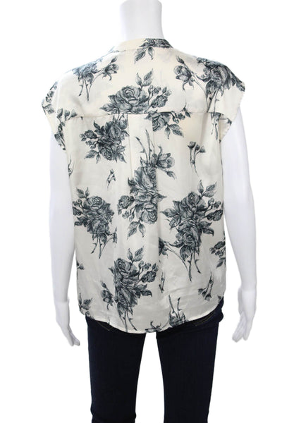 Elie Tahari Women High Neck Floral Silk Sleeveless Blouse White Size S