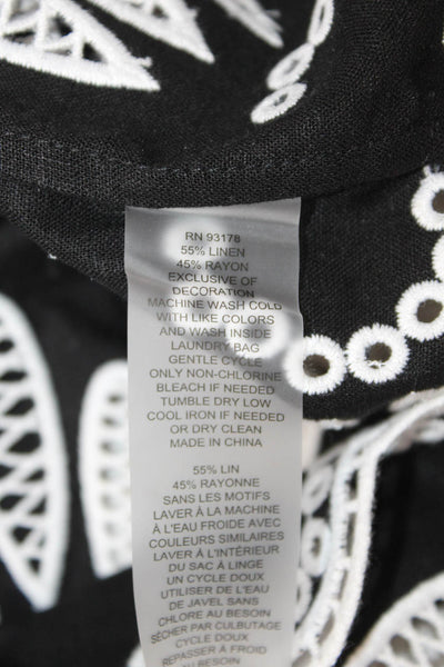 Elie Tahari Women Black Floral Tank Round Neck Button Sleeveless Size M