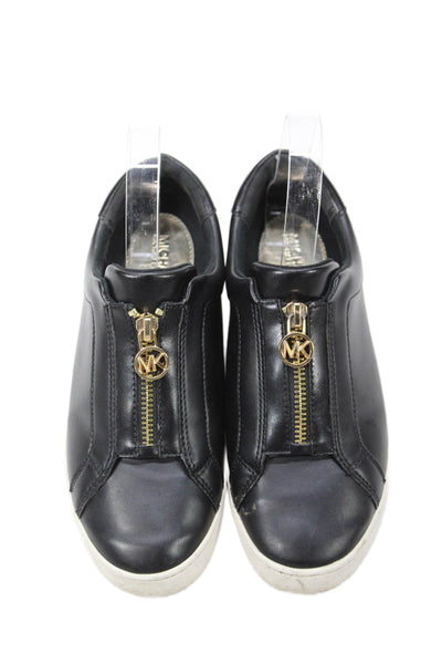 Michael Kors Womens Leather Front Zip Platform Slip-On Sneakers Black Size 5.5