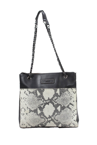 DKNY Womens Animal Print Chained Strapped Zipped Shoulder Handbag Black
