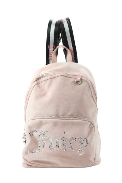 Juicy Couture Womens Velvet Jeweled Logo Accent Zipped Backpack Handbag Pink