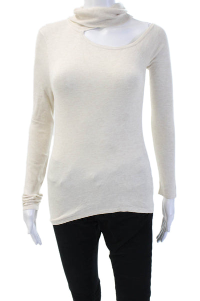 L'Agence Womens Beige Cotton Mock Neck Sweater Long Sleeve Size XS
